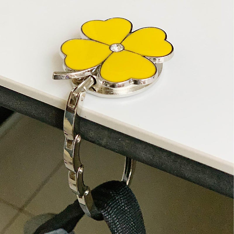 ROFLYER Four Leaf Clover Design Foldable Handbag Hanger Folding Purse Table Hook Holder (Yellow) - Image 5